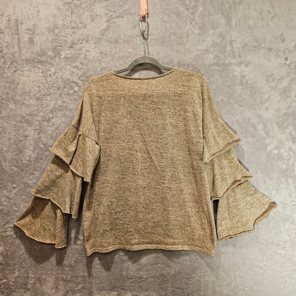 Jillian + Nicloe Blouse Womens M Gray Jersey Knit Bell tiered sleeves Stretch - Picture 2 of 11